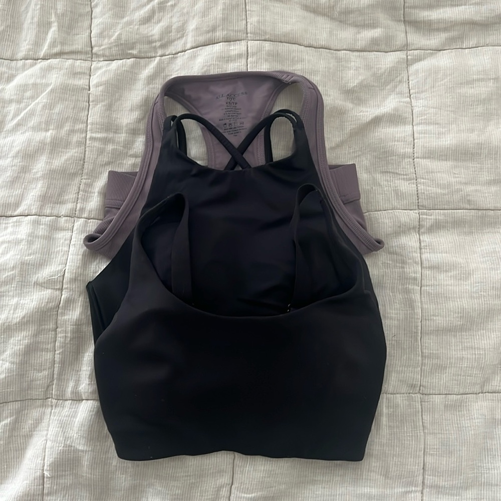 Lot of 3 XS Sports Bras — Lululemon & All Access, Black and Mauve Purple